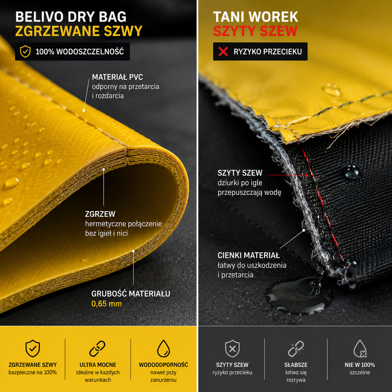 Zgrzewane szwy zbrojone PVC Dry Bag Belivo